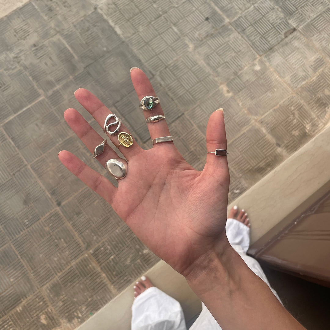 Pequeña anillo de sello en plata esterlina 925 cuadrada hecha a mano