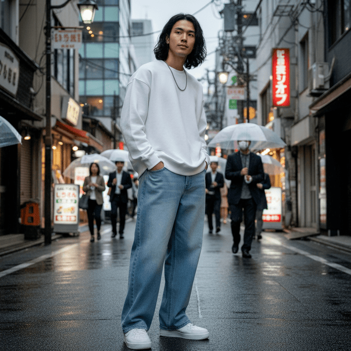 Kami - Pantalón en denim baggy japonés