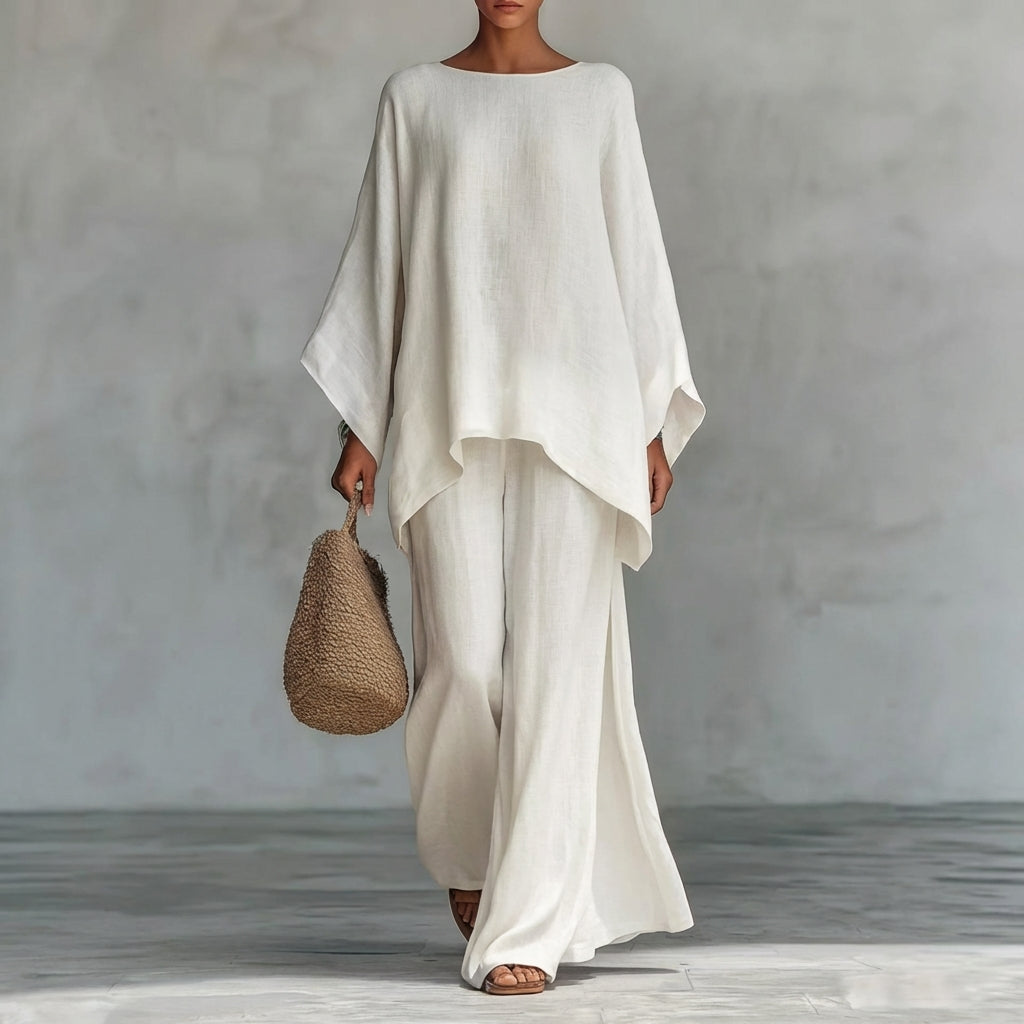 Christine | Conjunto de dos piezas con blusa de mangas largas y pantalón amplio