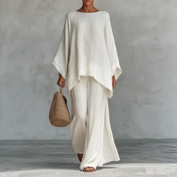 Christine | Conjunto de dos piezas con blusa de mangas largas y pantalón amplio