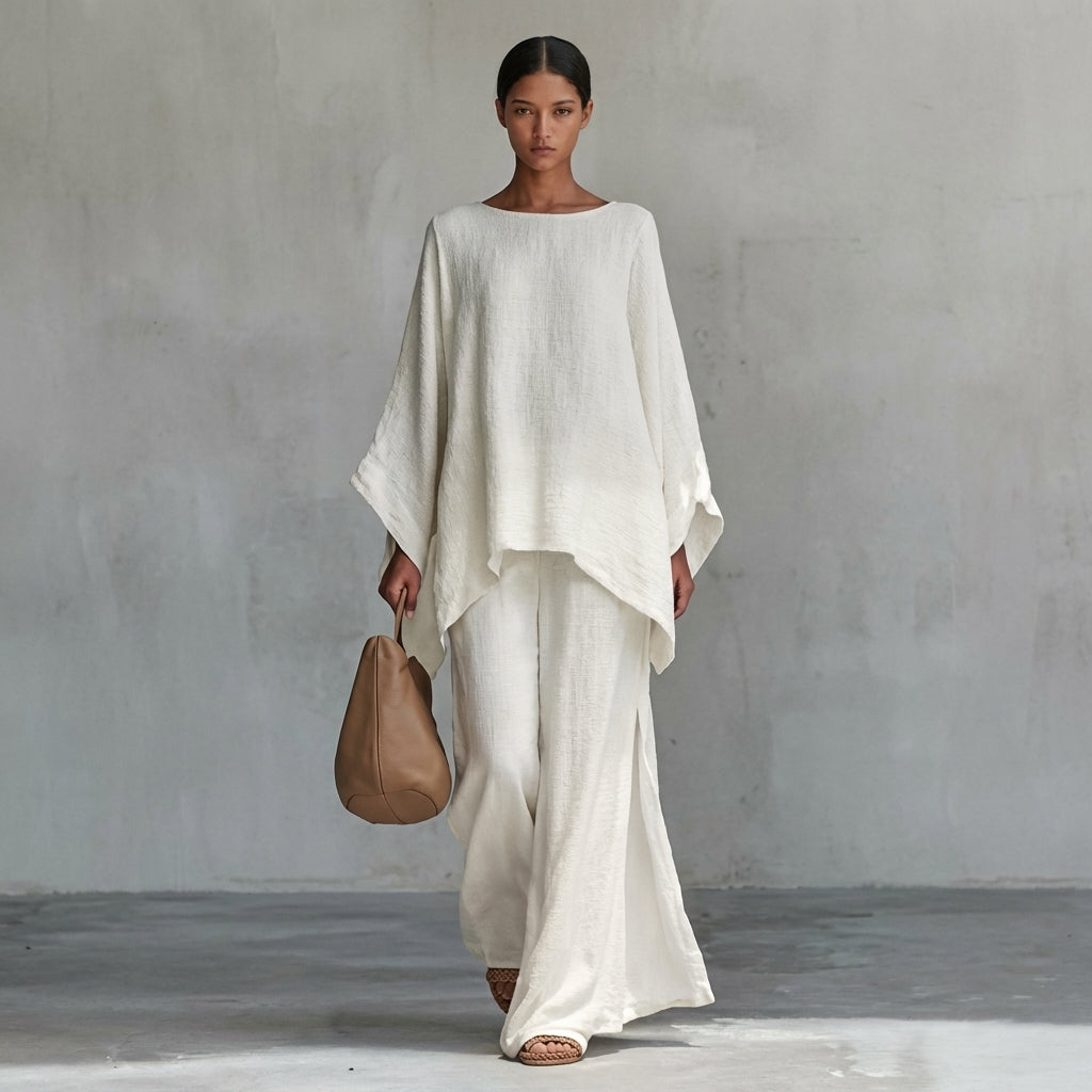 Christine | Conjunto de dos piezas con blusa de mangas largas y pantalón amplio