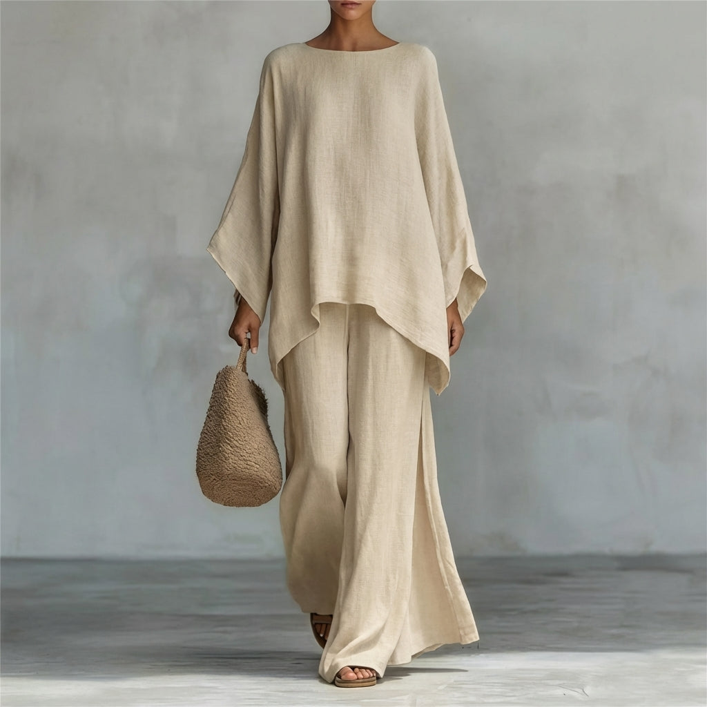 Christine | Conjunto de dos piezas con blusa de mangas largas y pantalón amplio