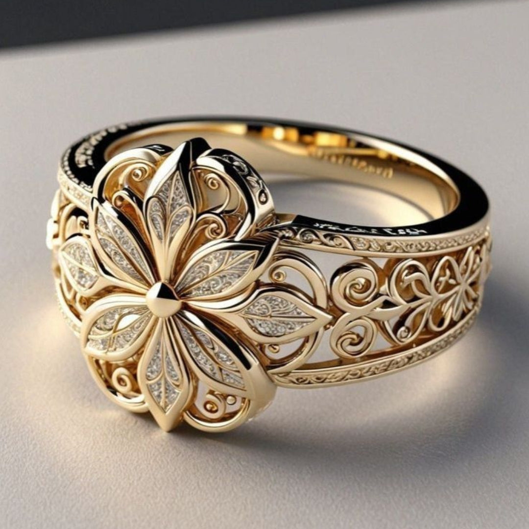 Anillo de oro con zirconia en forma de flor