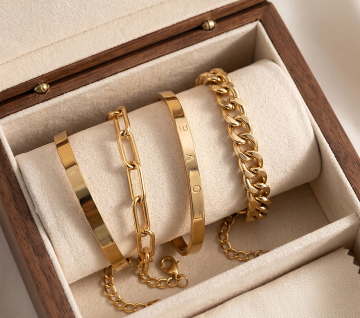 Clara Conjunto de Pulseras de Eslabones y Bangle de 4 Piezas