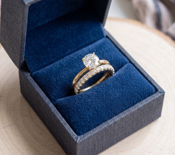 Noemi Anillo Solitario Dorado & Set de Zirconia