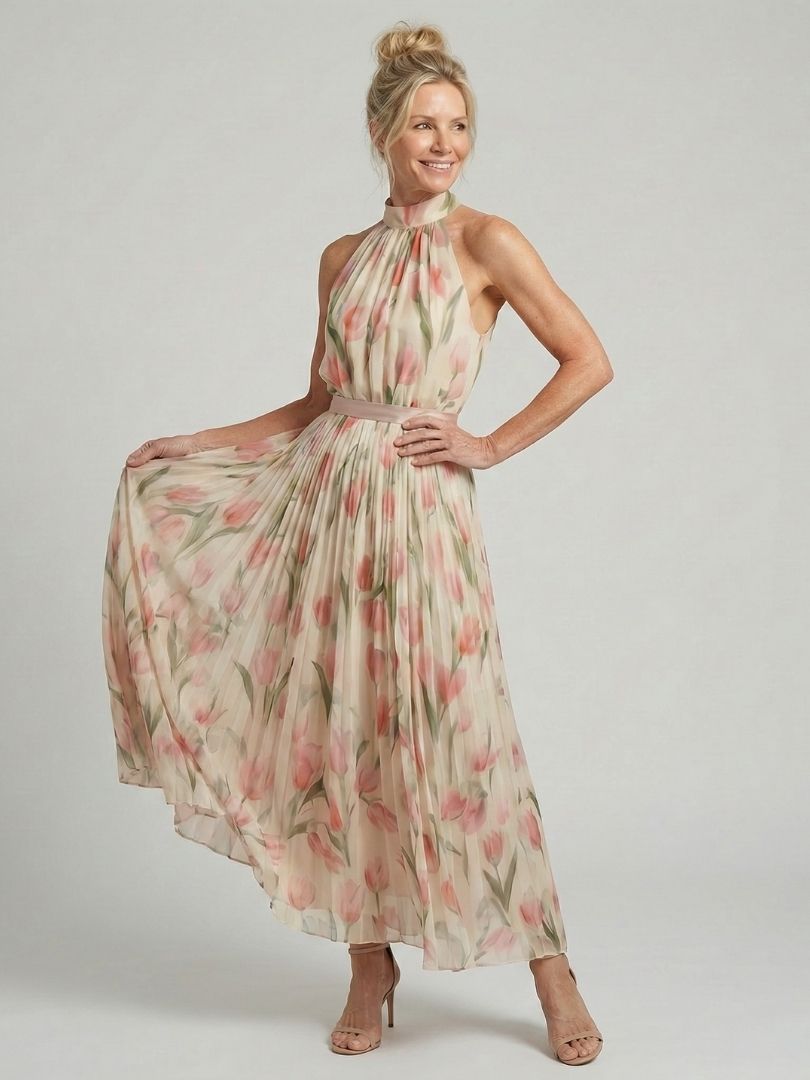 Aurelle | Vestido Midi de Flores con Escote Halter