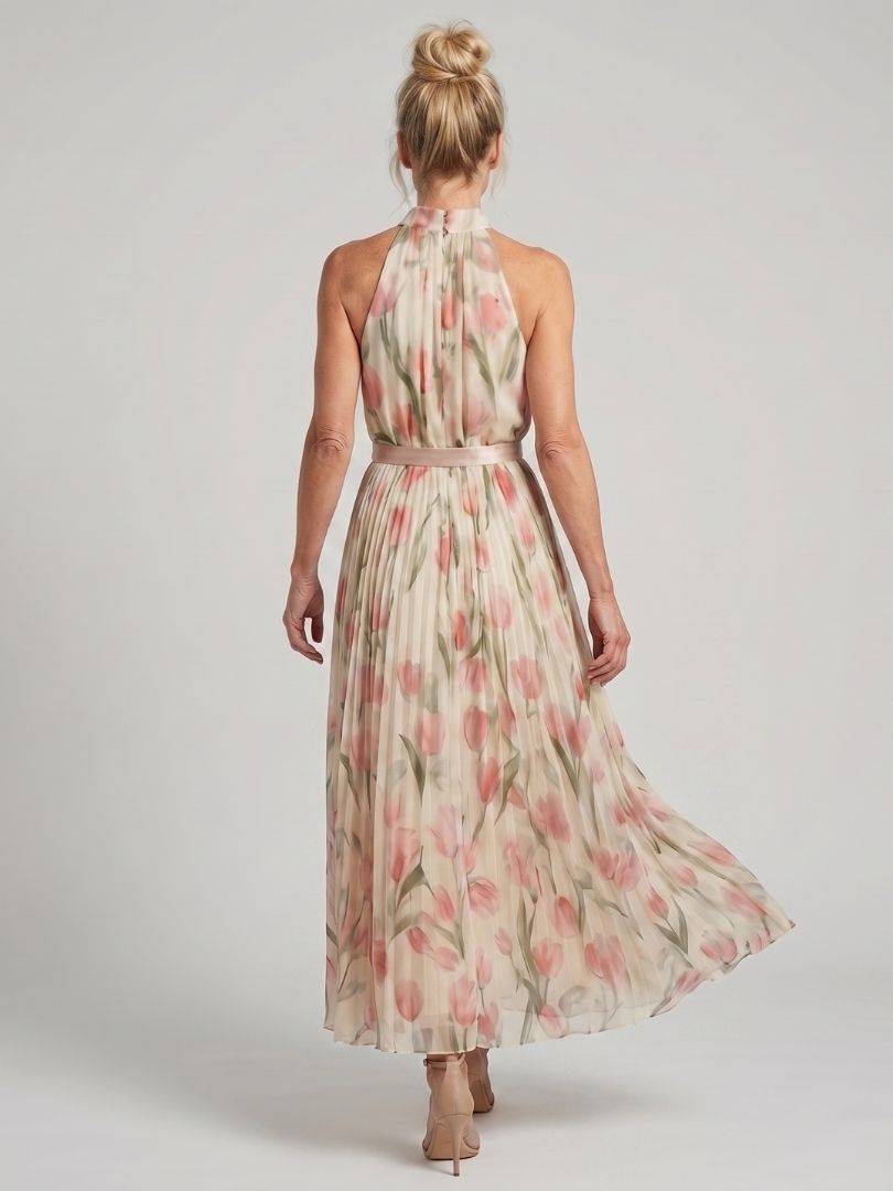 Aurelle | Vestido Midi de Flores con Escote Halter