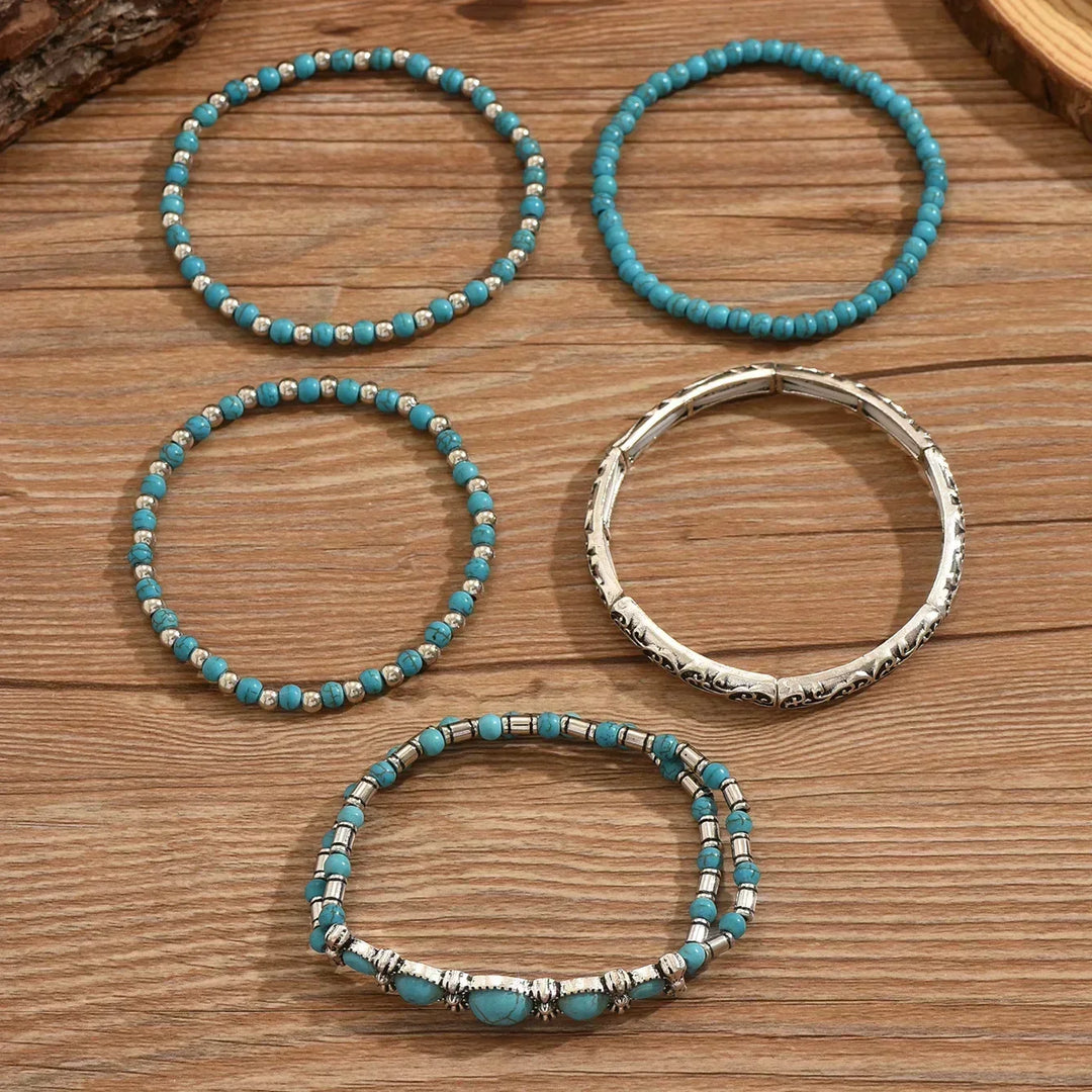 Conjunto de pulseras con cuentas turquesas