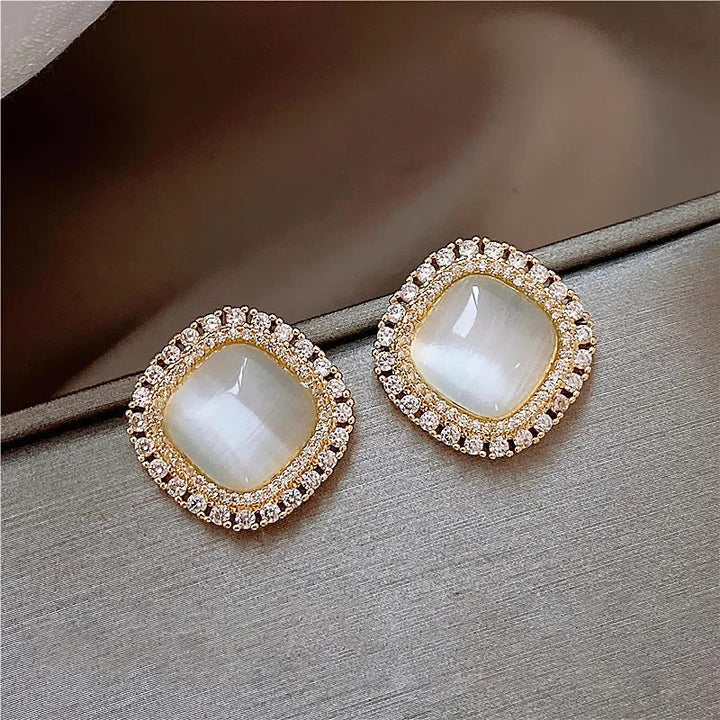 Pendientes cuadrados elegantes con ópalo y circonita