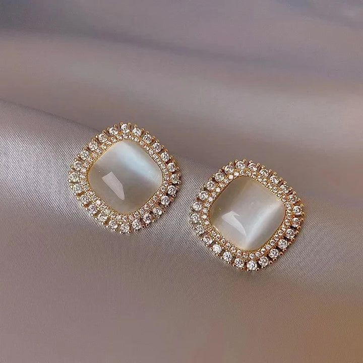 Pendientes cuadrados elegantes con ópalo y circonita