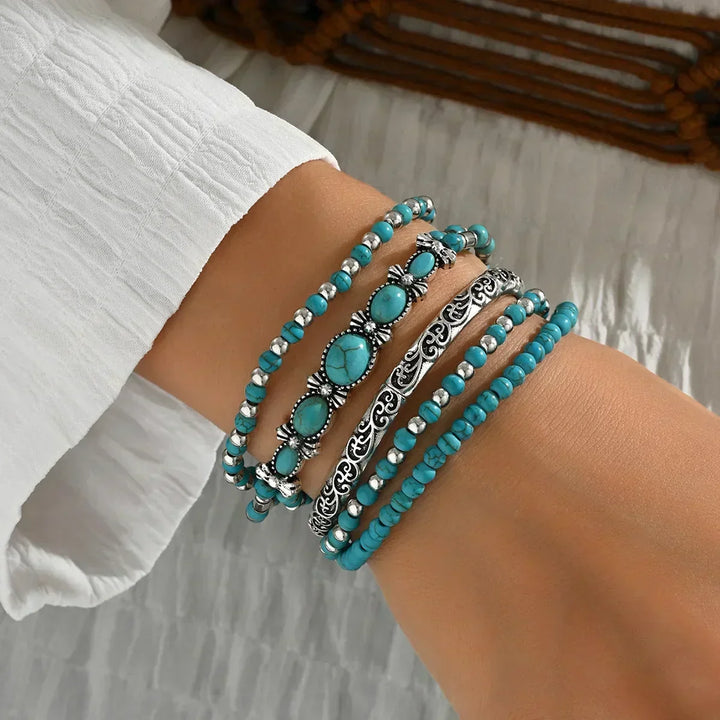 Conjunto de pulseras con cuentas turquesas