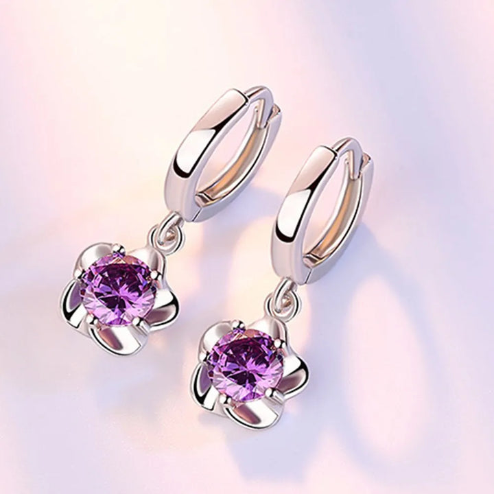 Pendientes de Plata con Zirconia Púrpura y Blanca