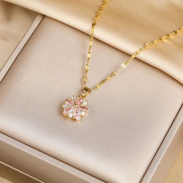 Collier Sakura Rose Romantique en Rvs