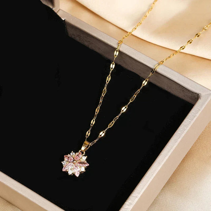 Collier Sakura Rose Romantique en Rvs