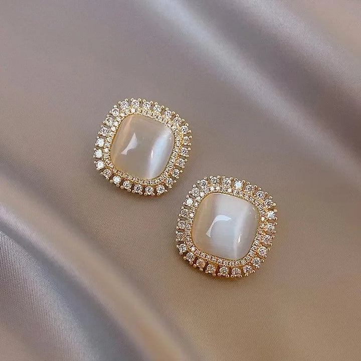 Pendientes cuadrados elegantes con ópalo y circonita