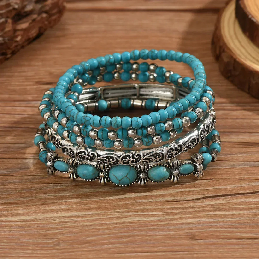 Conjunto de pulseras con cuentas turquesas