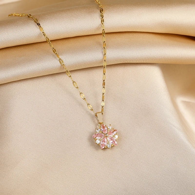 Collier Sakura Rose Romantique en Rvs