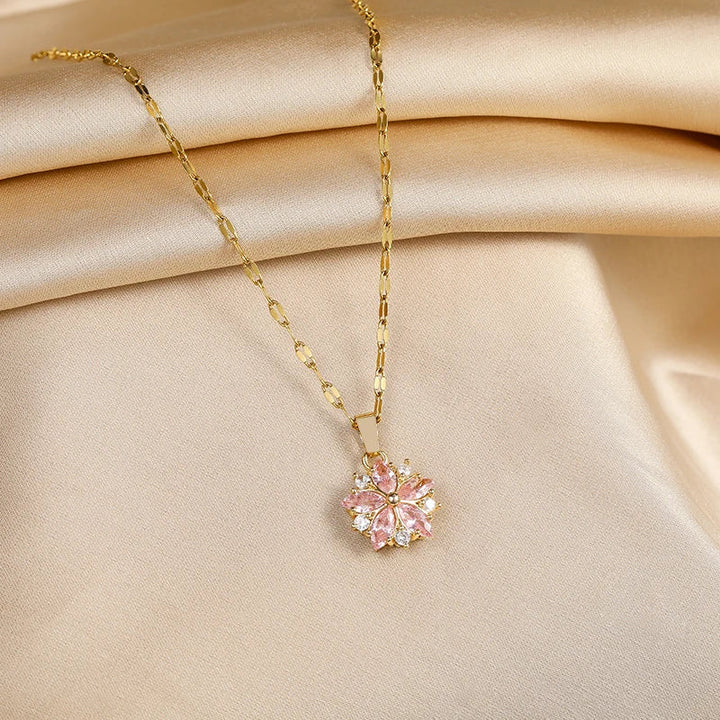 Collier Sakura Rose Romantique en Rvs