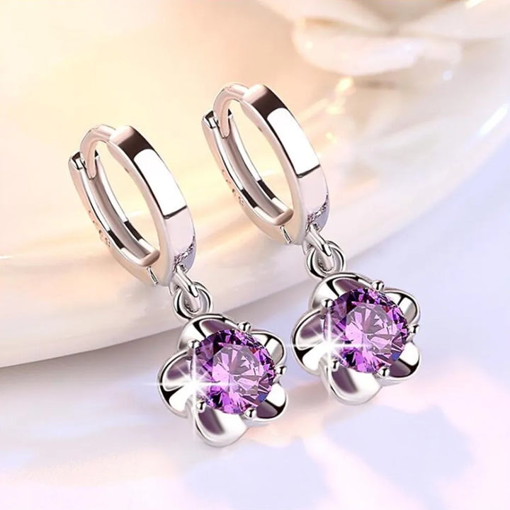 Pendientes de Plata con Zirconia Púrpura y Blanca
