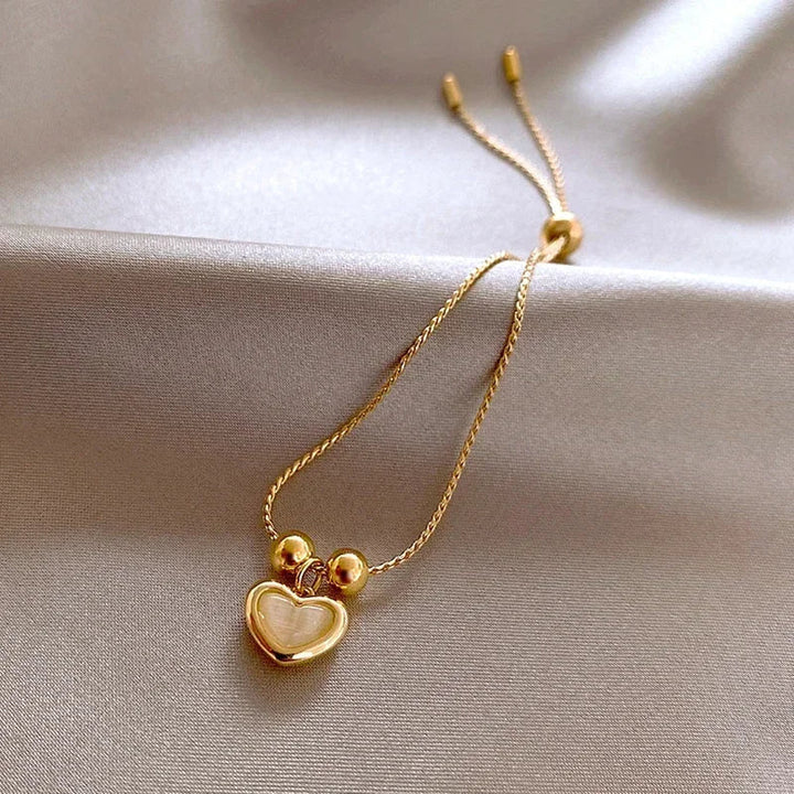 Pulsera en Forma de Corazón en Ópalo Durazno Dorado