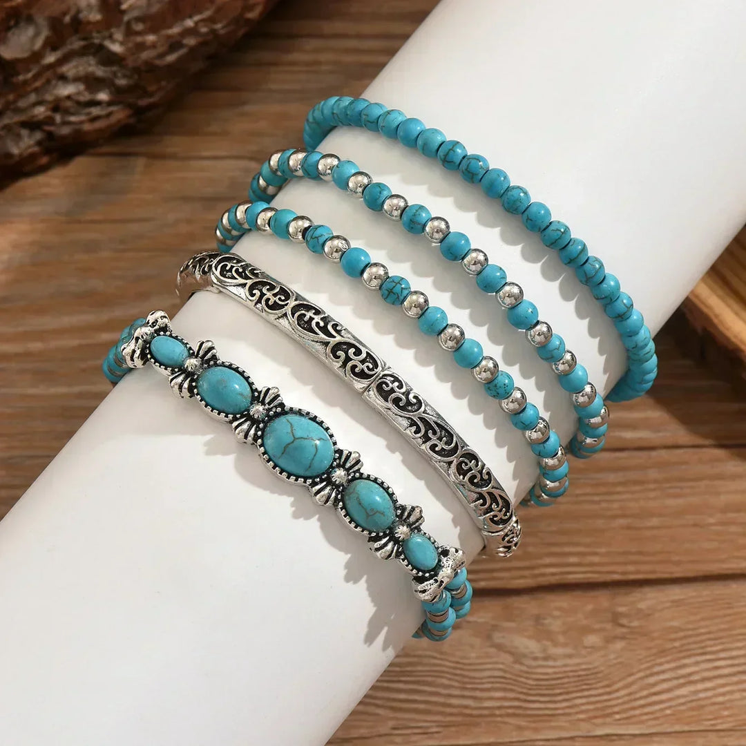Conjunto de pulseras con cuentas turquesas