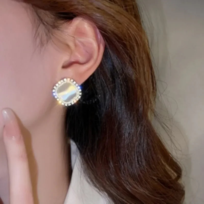 Pendientes cuadrados elegantes con ópalo y circonita