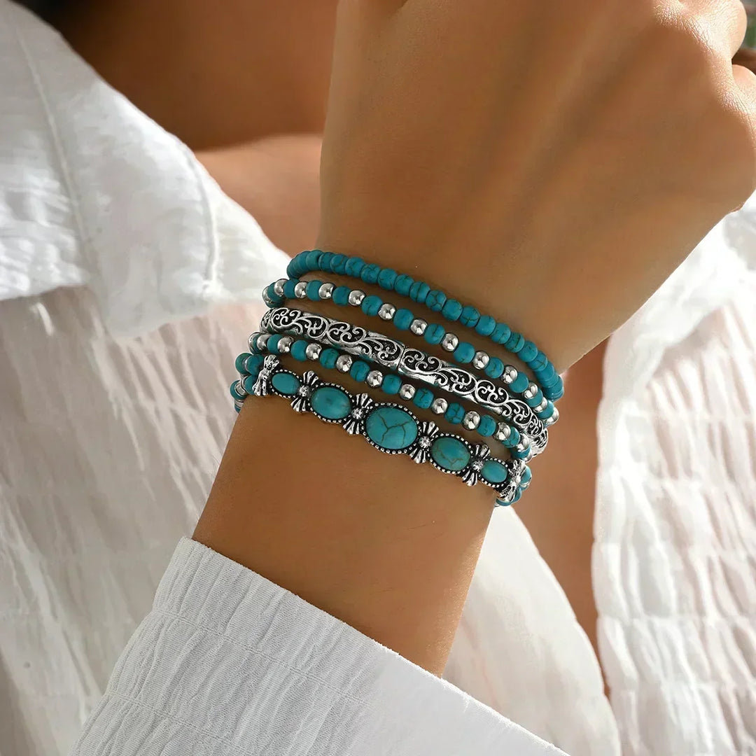 Conjunto de pulseras con cuentas turquesas