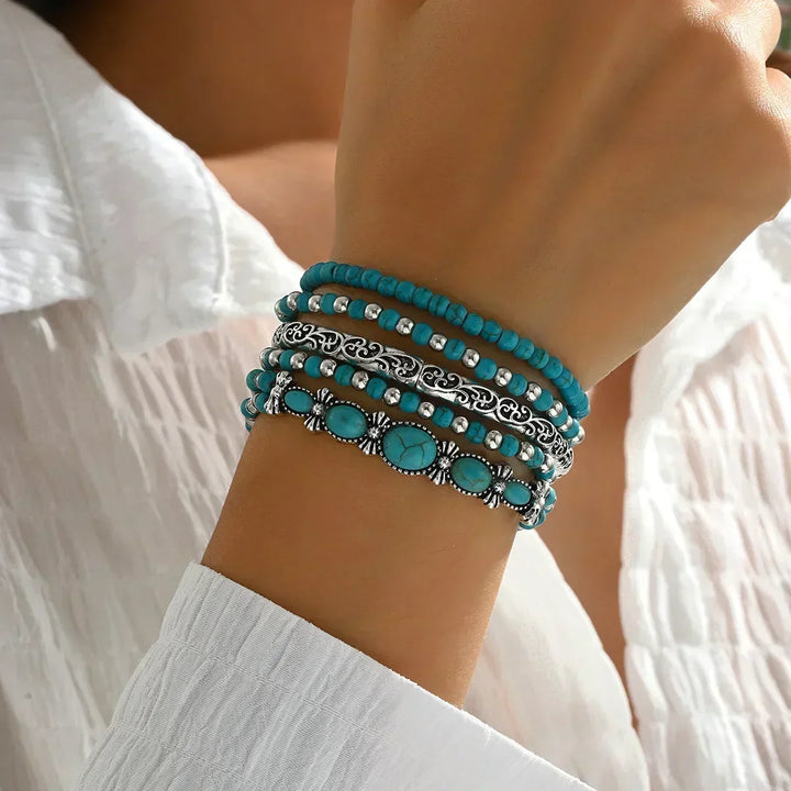 Conjunto de pulseras con cuentas turquesas