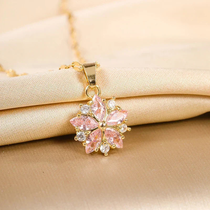Collier Sakura Rose Romantique en Rvs