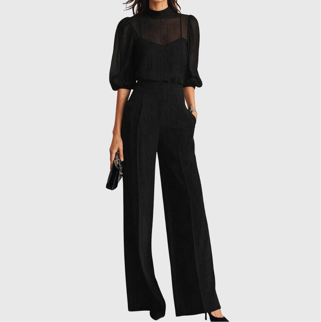 Elodie | Conjunto de tres piezas compuesto por una blusa y un pantalón de pierna ancha