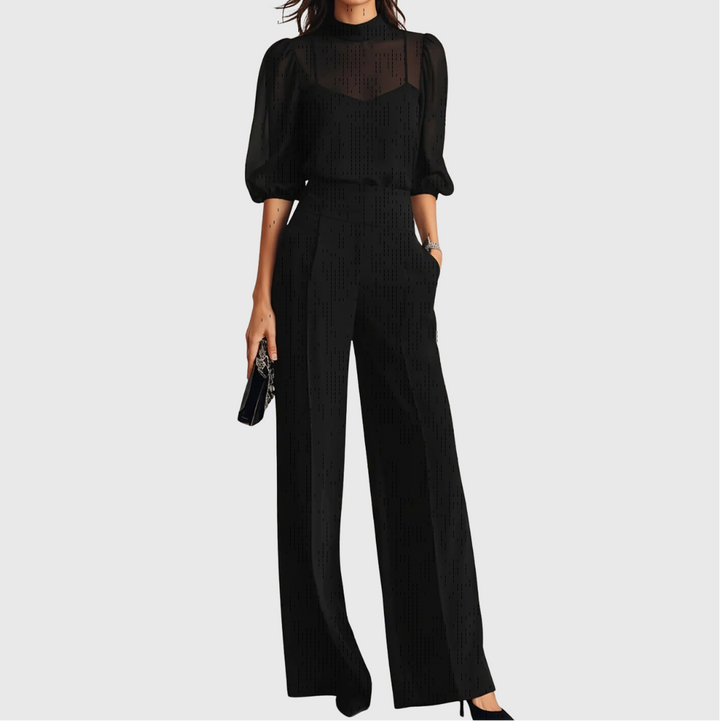 Elodie | Conjunto de tres piezas compuesto por una blusa y un pantalón de pierna ancha