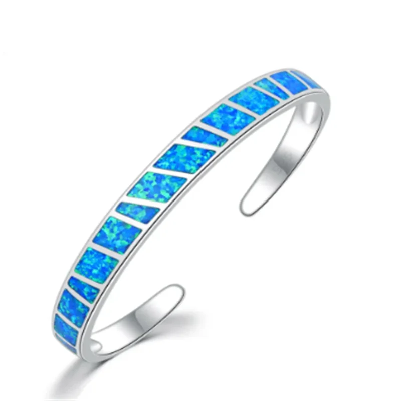 Pulsera de Ópalo de Fuego Azul Ajustable en Plata