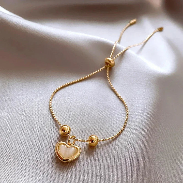 Pulsera en Forma de Corazón en Ópalo Durazno Dorado