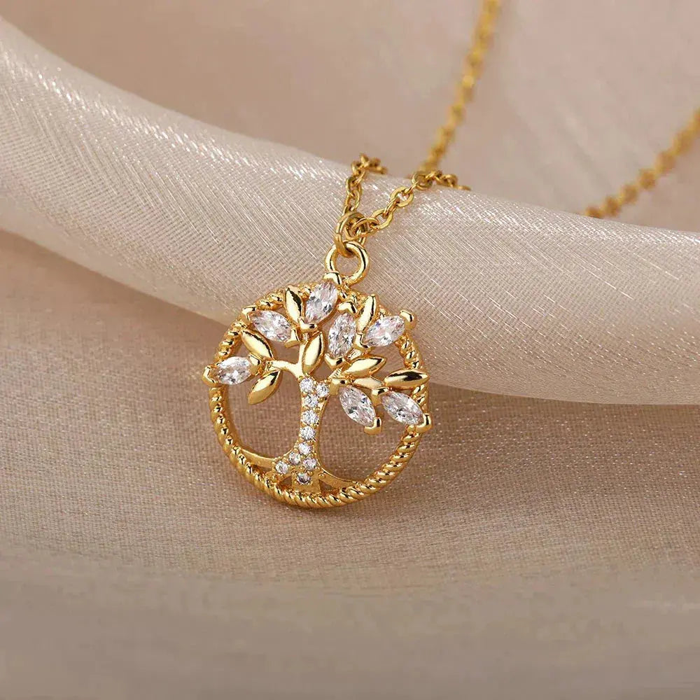 Collar Árbol de la Vida en Oro con Zirconia