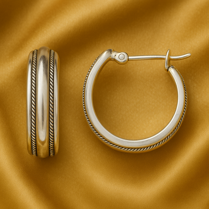 Pendientes de Plata Vintage con Rayas Doradas