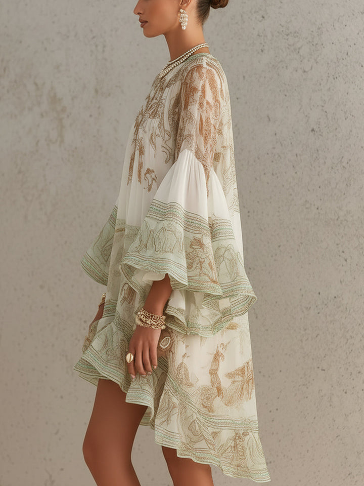 Rosalie | Mini Vestido de Muselina con Volantes y Ribete Verde a Rayas