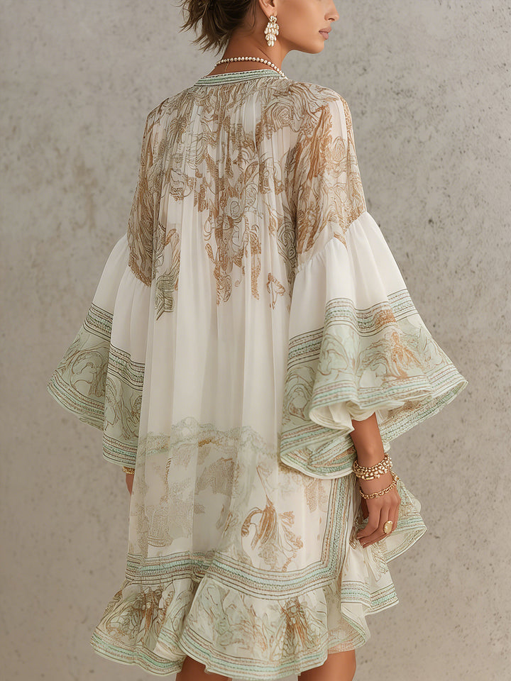 Rosalie | Mini Vestido de Muselina con Volantes y Ribete Verde a Rayas