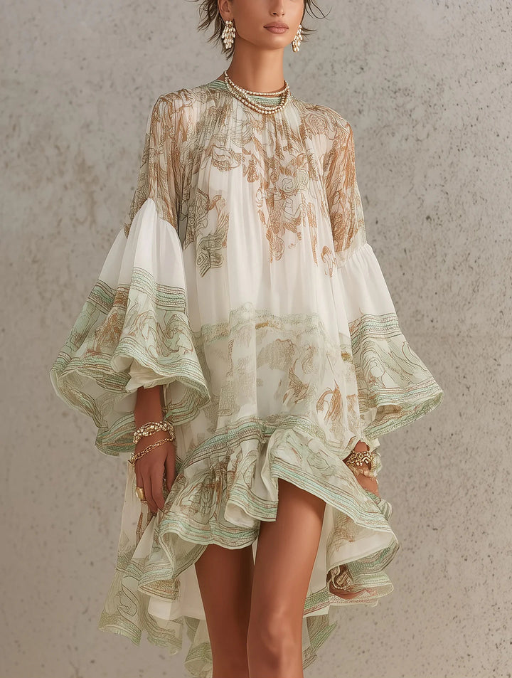 Rosalie | Mini Vestido de Muselina con Volantes y Ribete Verde a Rayas