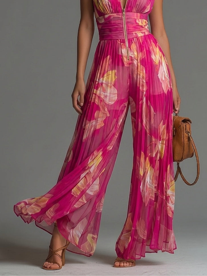 Leïla | Mono de flores plisado fucsia