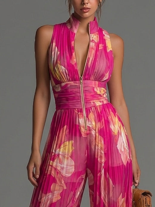 Leïla | Mono de flores plisado fucsia