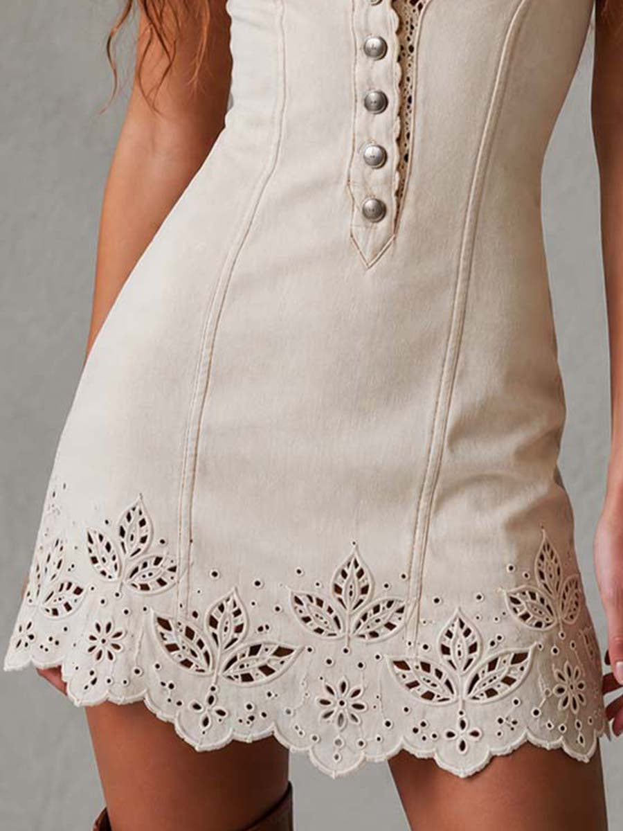 Gabrielle | Mini Vestido en Marfil Cebolla Encaje con Escote en V