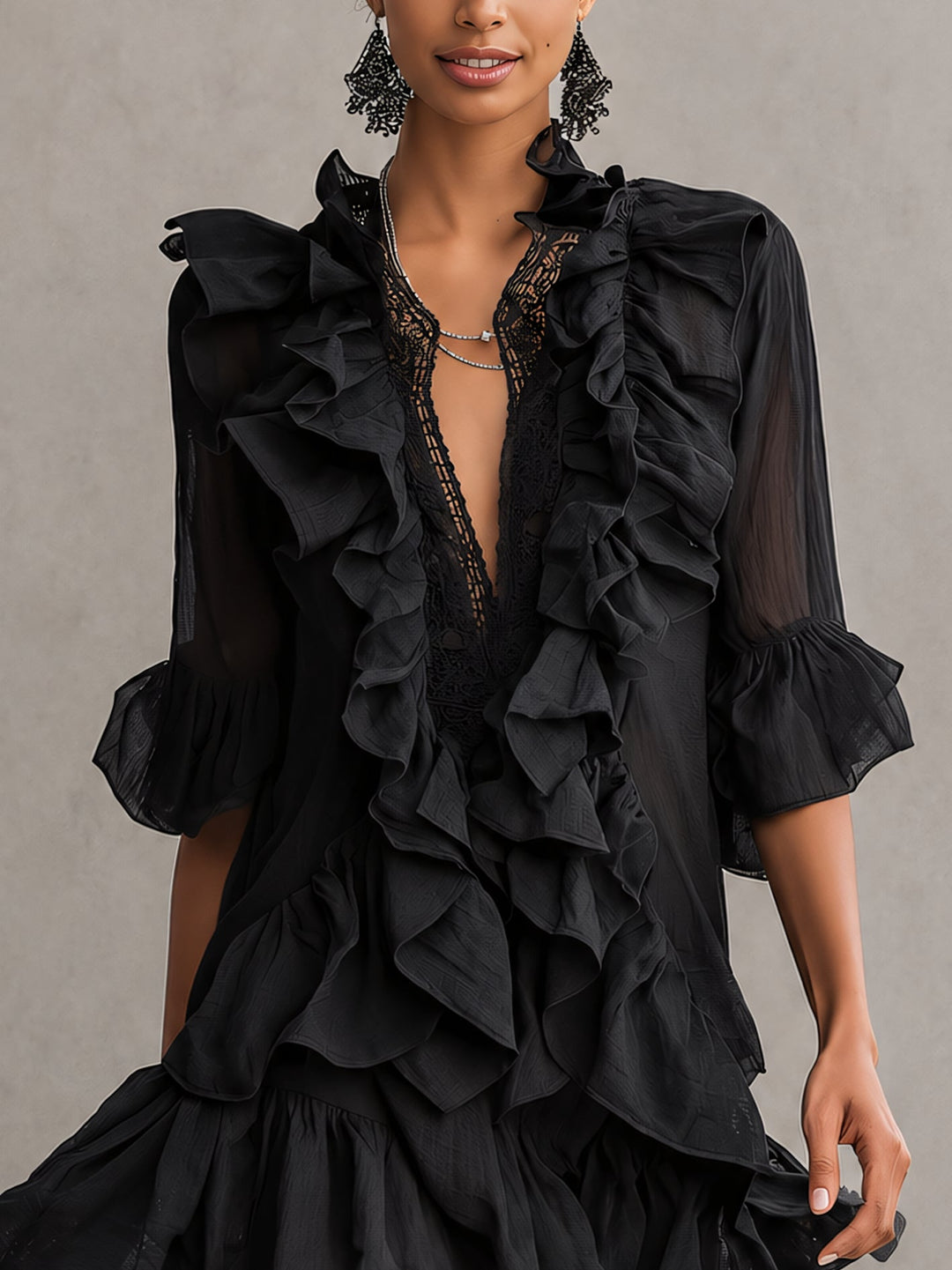 Anaïs | Mini Vestido de Muselina Negra con Volantes
