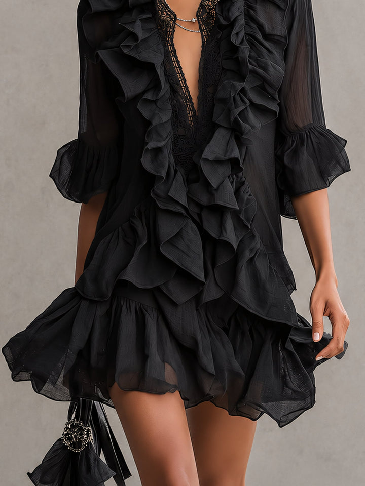 Anaïs | Mini Vestido de Muselina Negra con Volantes