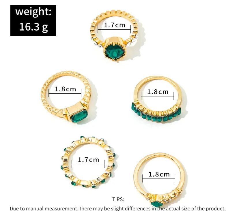 Conjunto de Anillos de Oro Esmeralda Exquisita Zarina