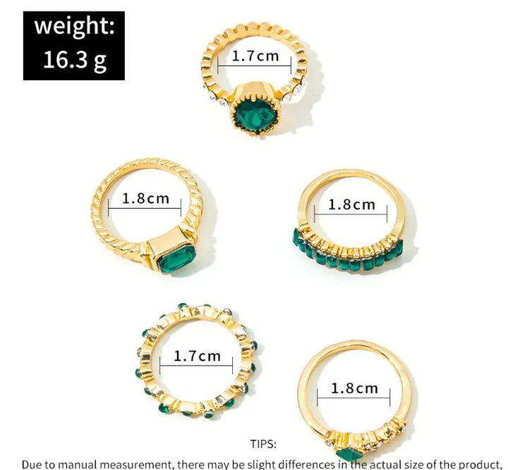 Conjunto de Anillos de Oro Esmeralda Exquisita Zarina