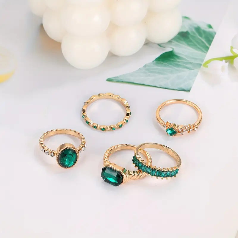 Conjunto de Anillos de Oro Esmeralda Exquisita Zarina