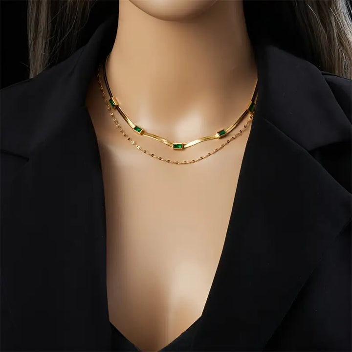 Collar Sorella Gem Doble Capa Retro Dorado