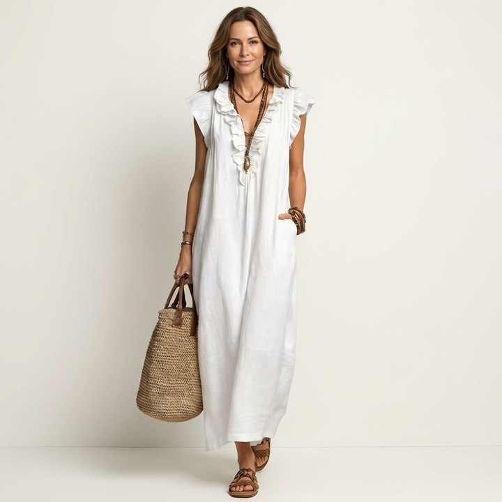 Josette | Vestido Maxi con Volantes Cuello V