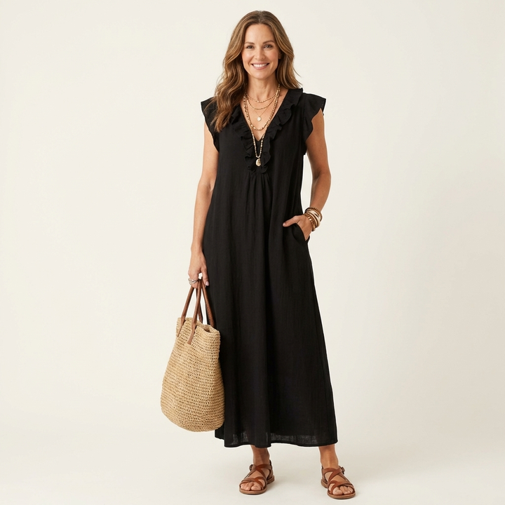 Josette | Vestido Maxi con Volantes Cuello V