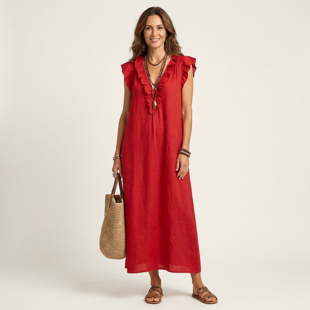 Josette | Vestido Maxi con Volantes Cuello V
